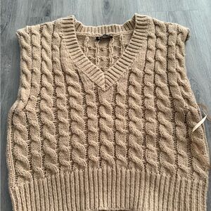 Very J V-Neck Cable Knit Sweater Vest - Brown